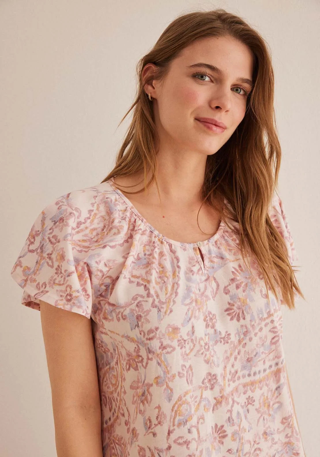 100% cotton paisley short nightgown - Pink