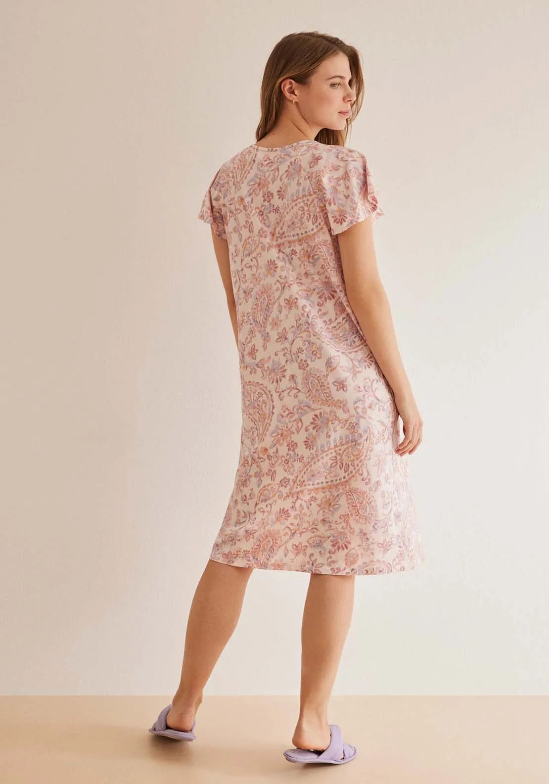 100% cotton paisley short nightgown - Pink