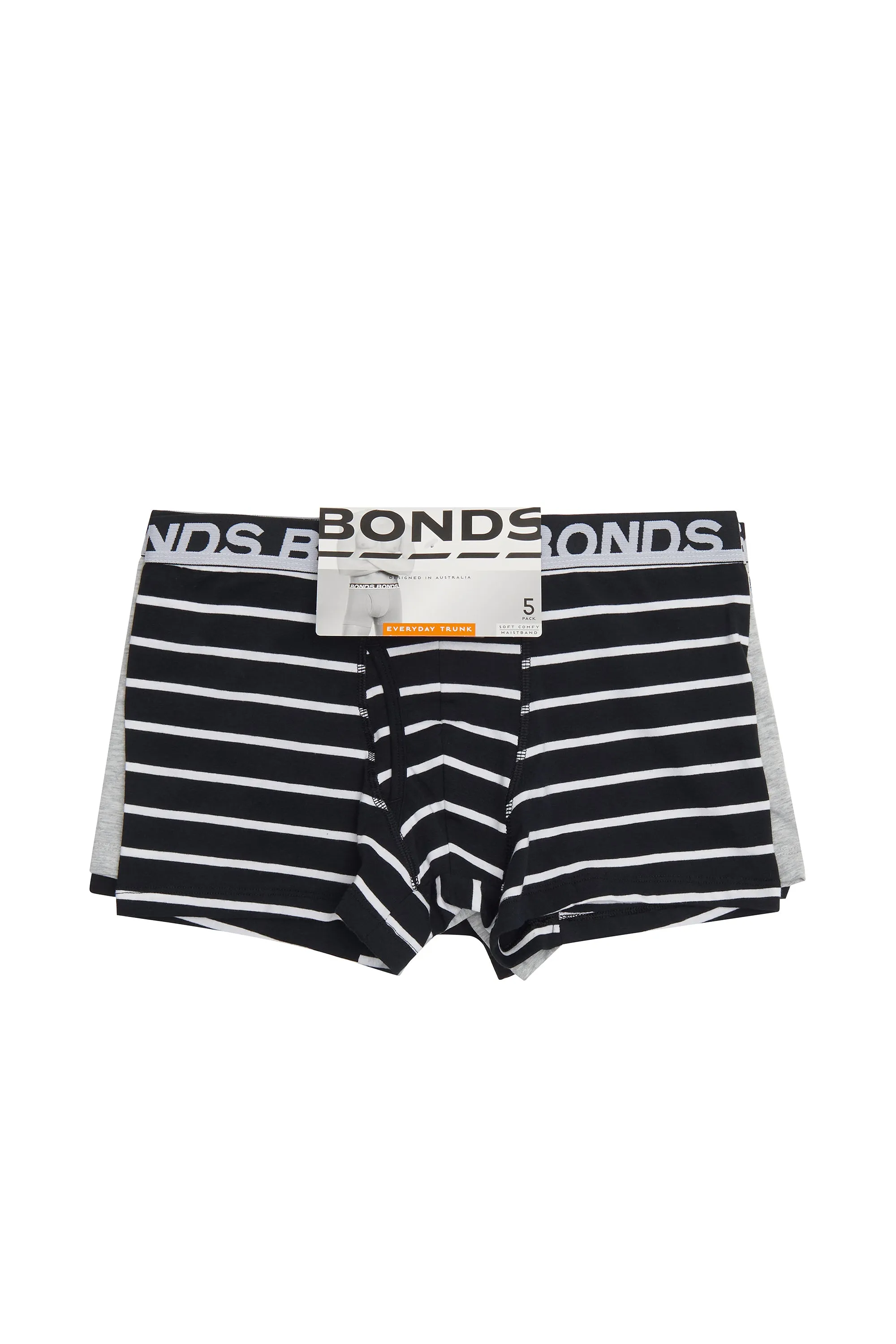 15 X Bonds Mens Everyday Trunks Underwear Black Stripe/Grey/Black