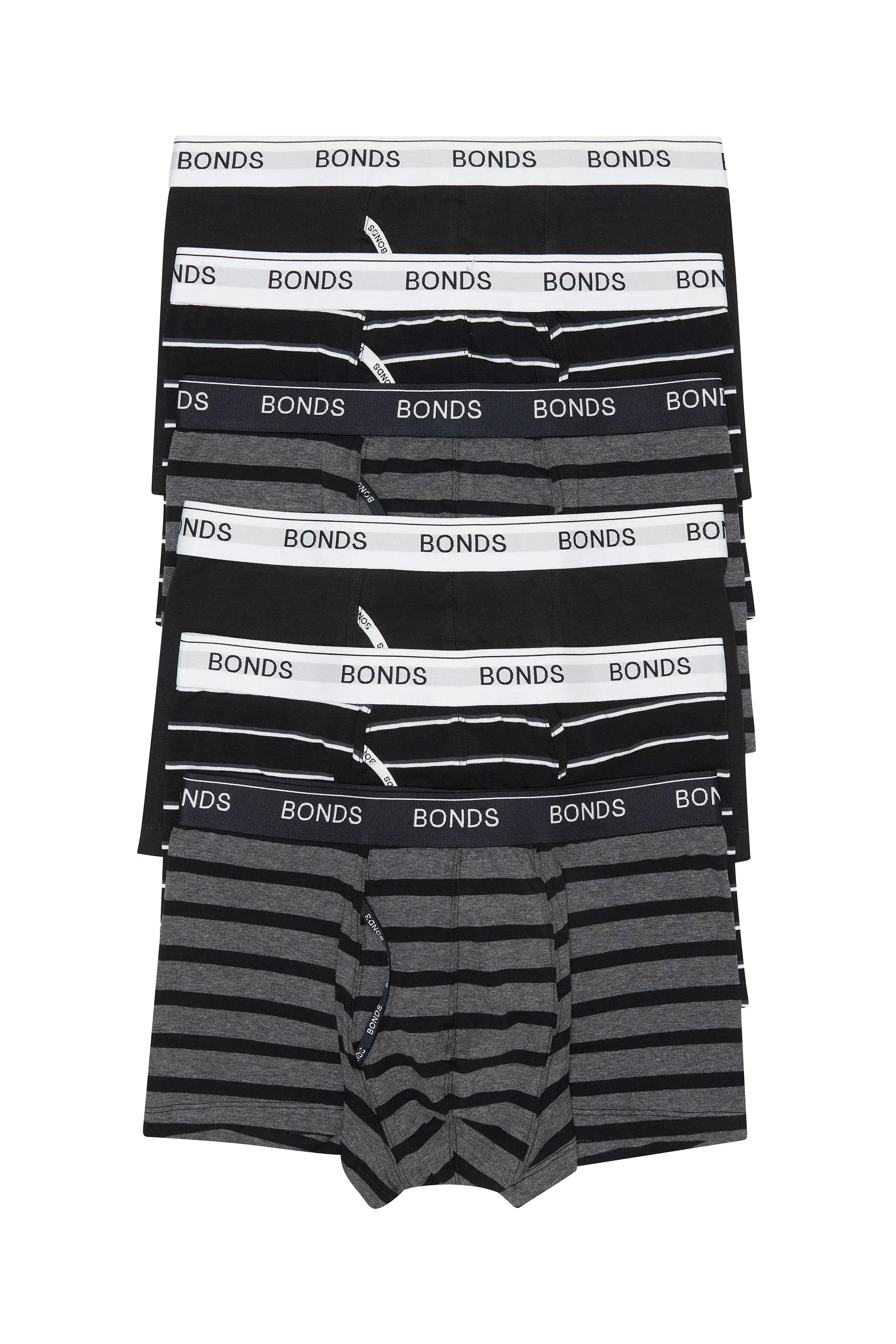 18 X Bonds Mens Guyfront Trunks Underwear Black / Grey Stripe