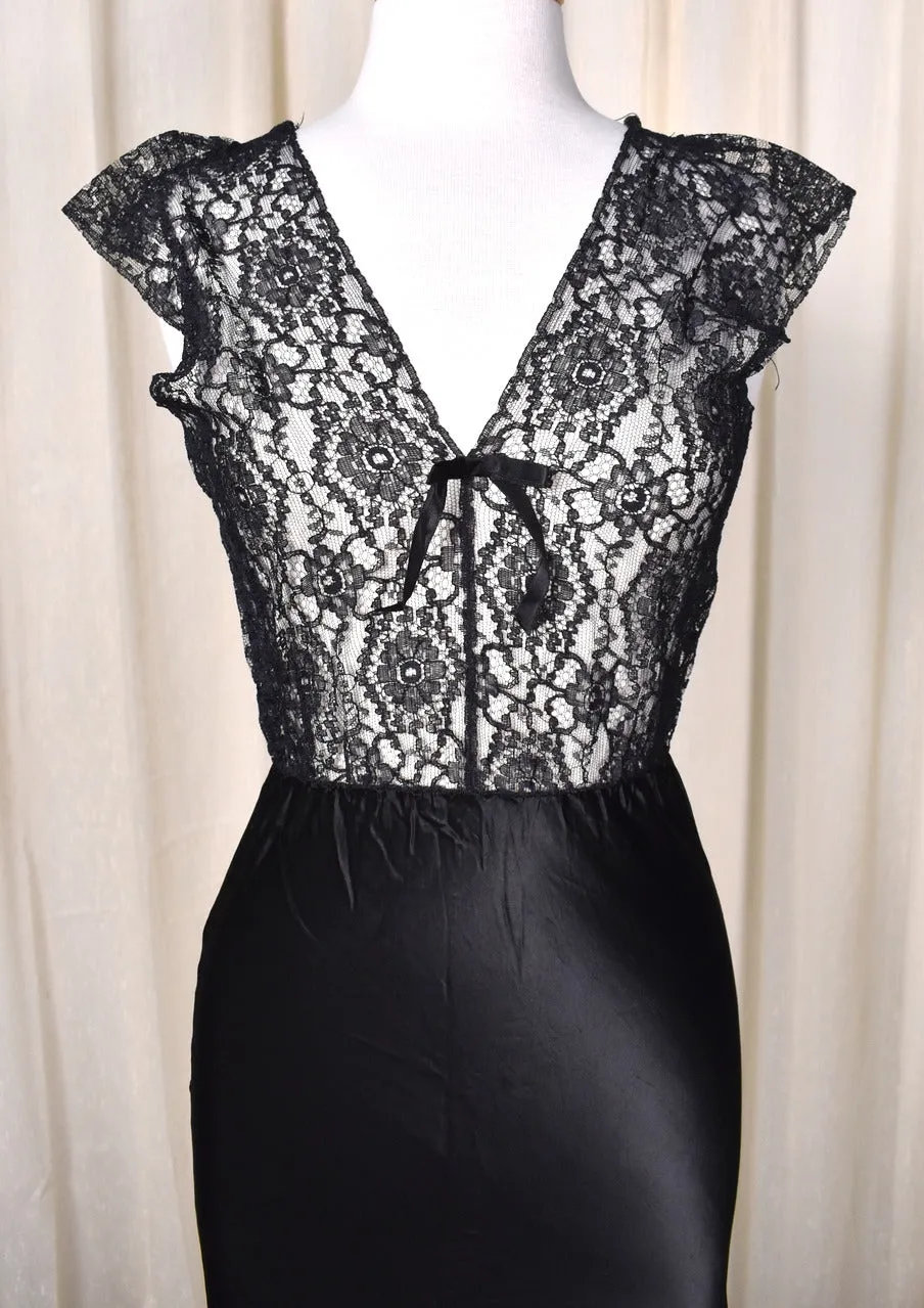 1950s Black Sheer Top Lace Nightgown