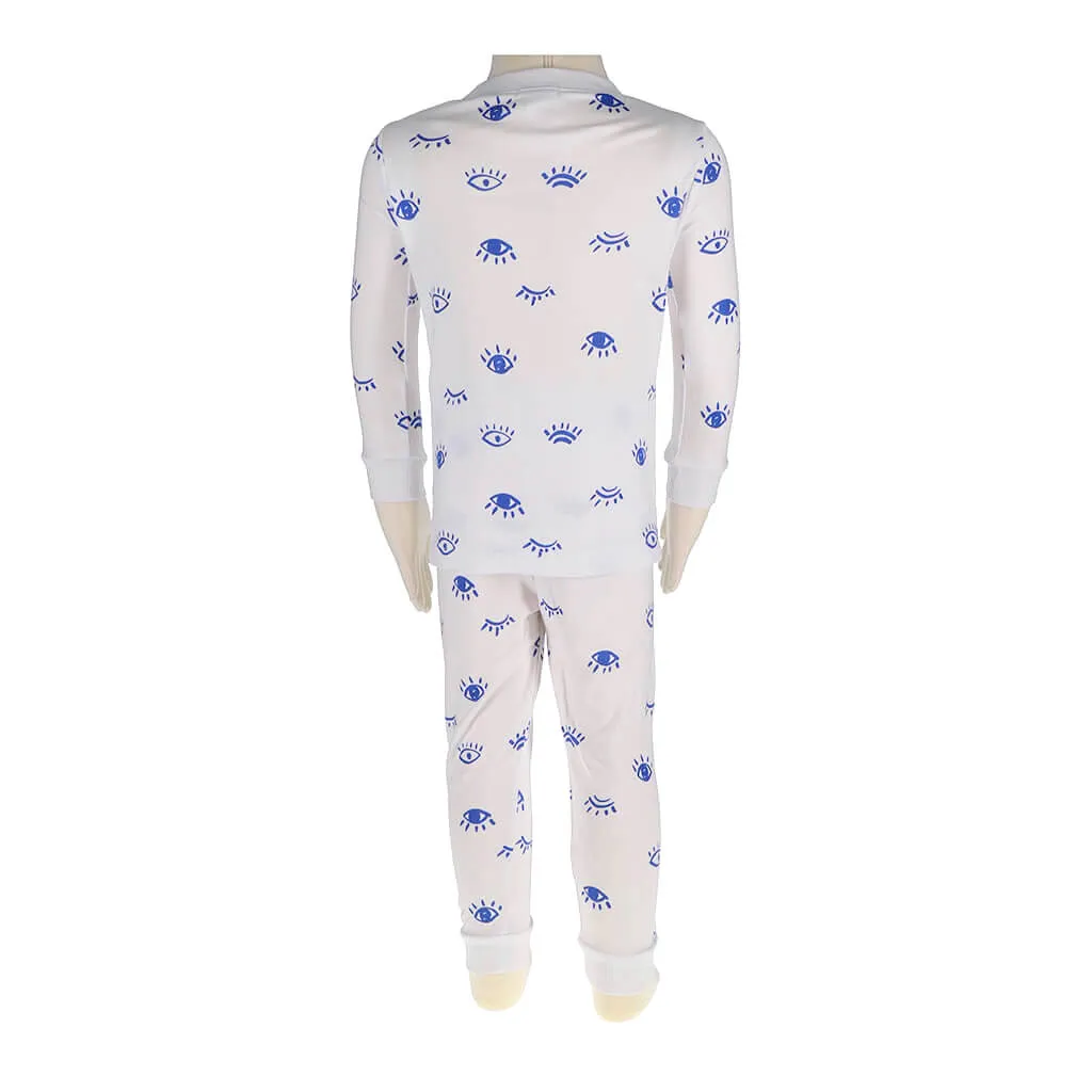 2 Piece Pajamas Eyes White/Blue