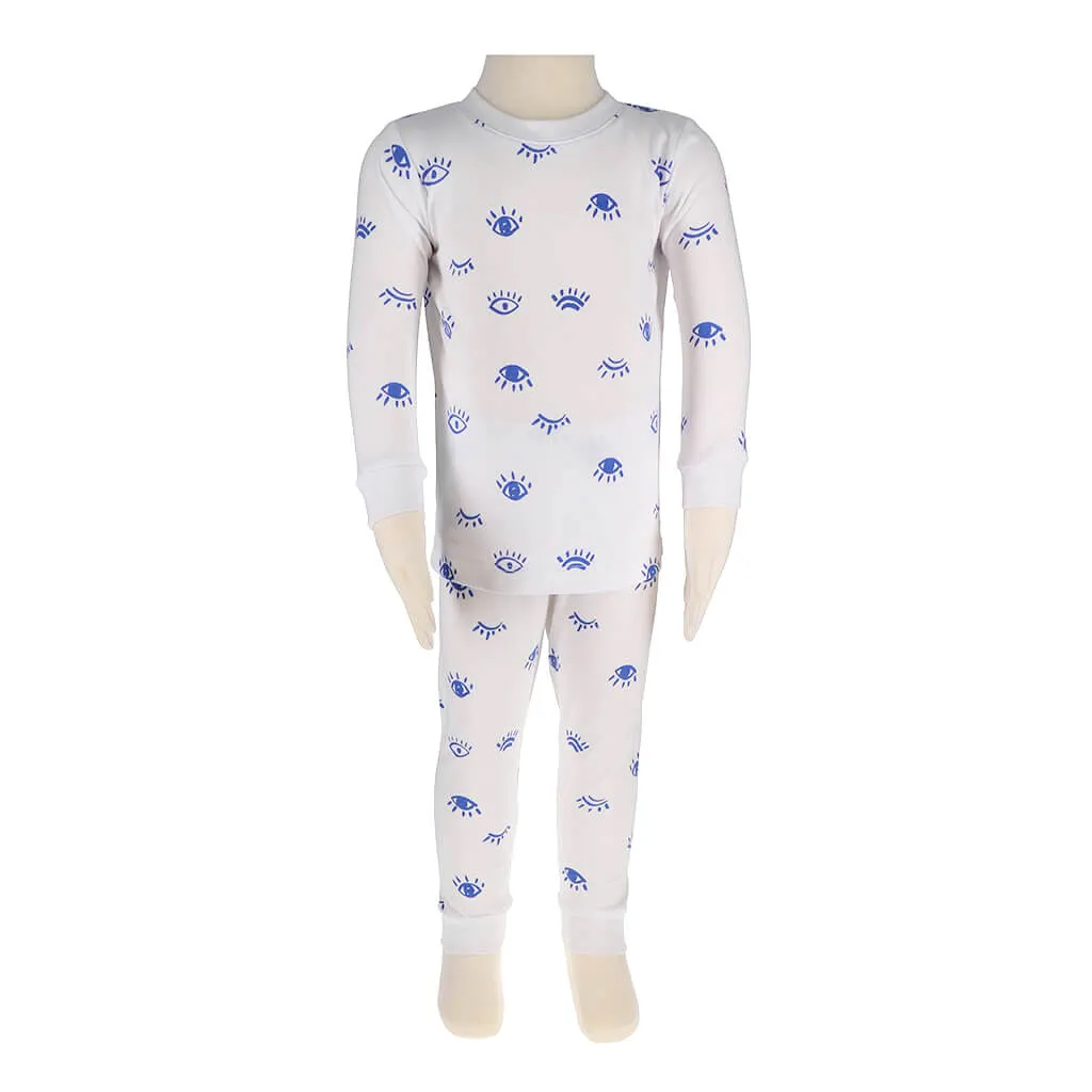 2 Piece Pajamas Eyes White/Blue