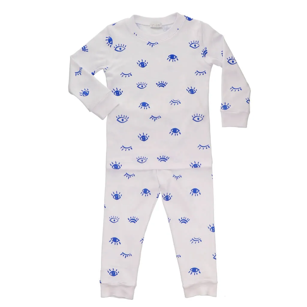 2 Piece Pajamas Eyes White/Blue