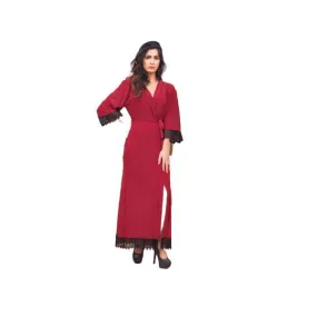 3Pc Luxury Bridal Long Night Gown Set-Maroon