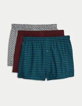 3pk Pure Cotton Animal Print Woven Boxers