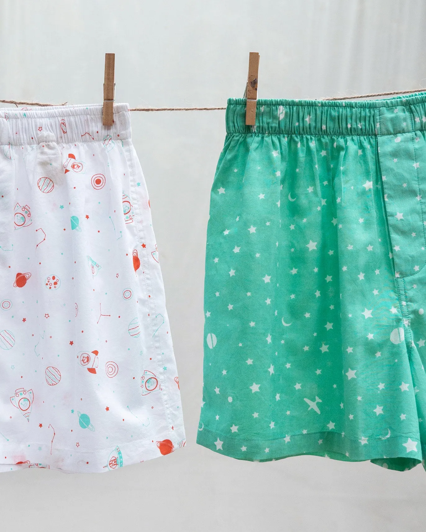 All The Stars Boxers (Set of 2) - White & Turquoise