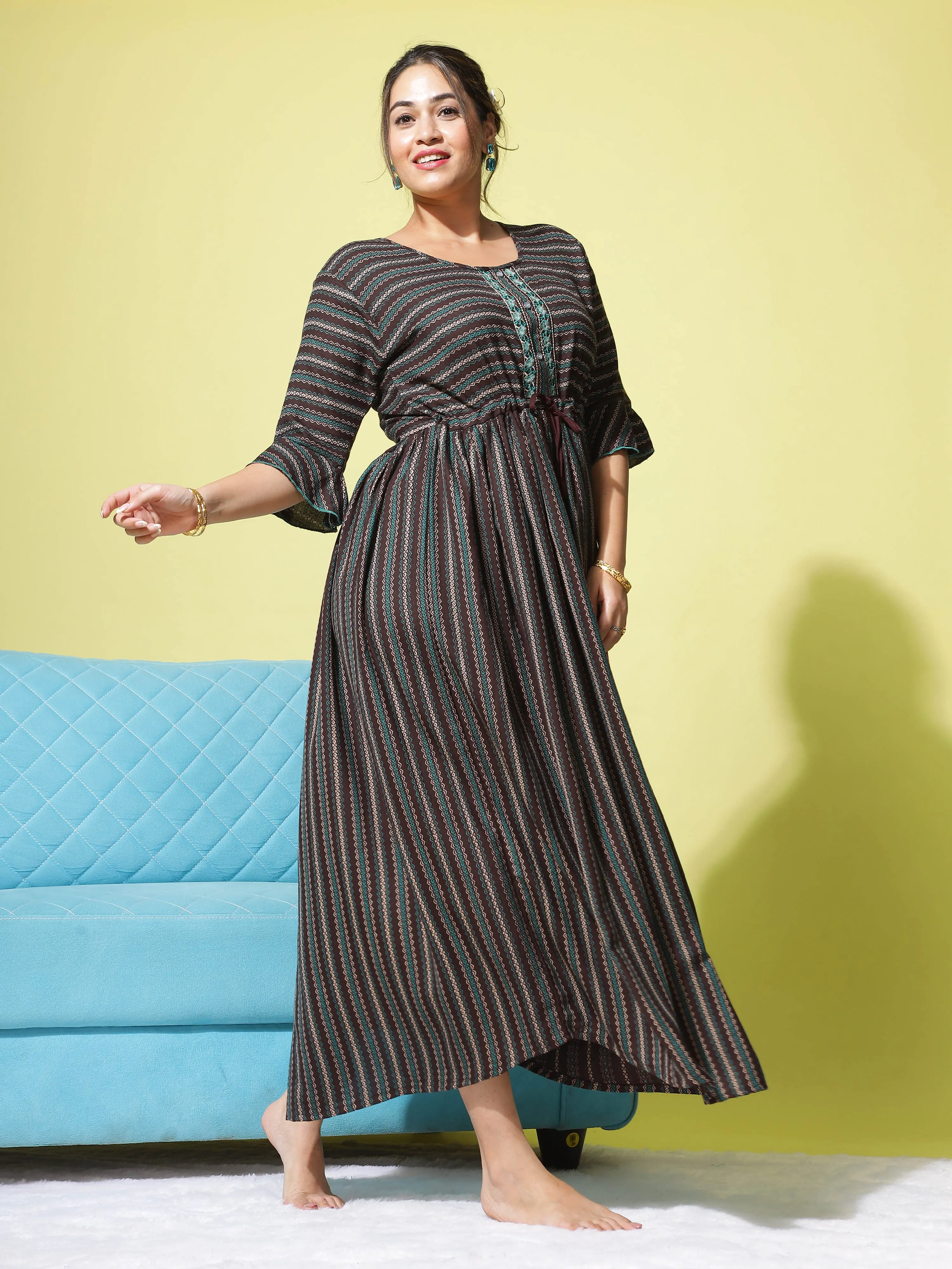 Alpine Designer Maxi Brown Blue Nighty