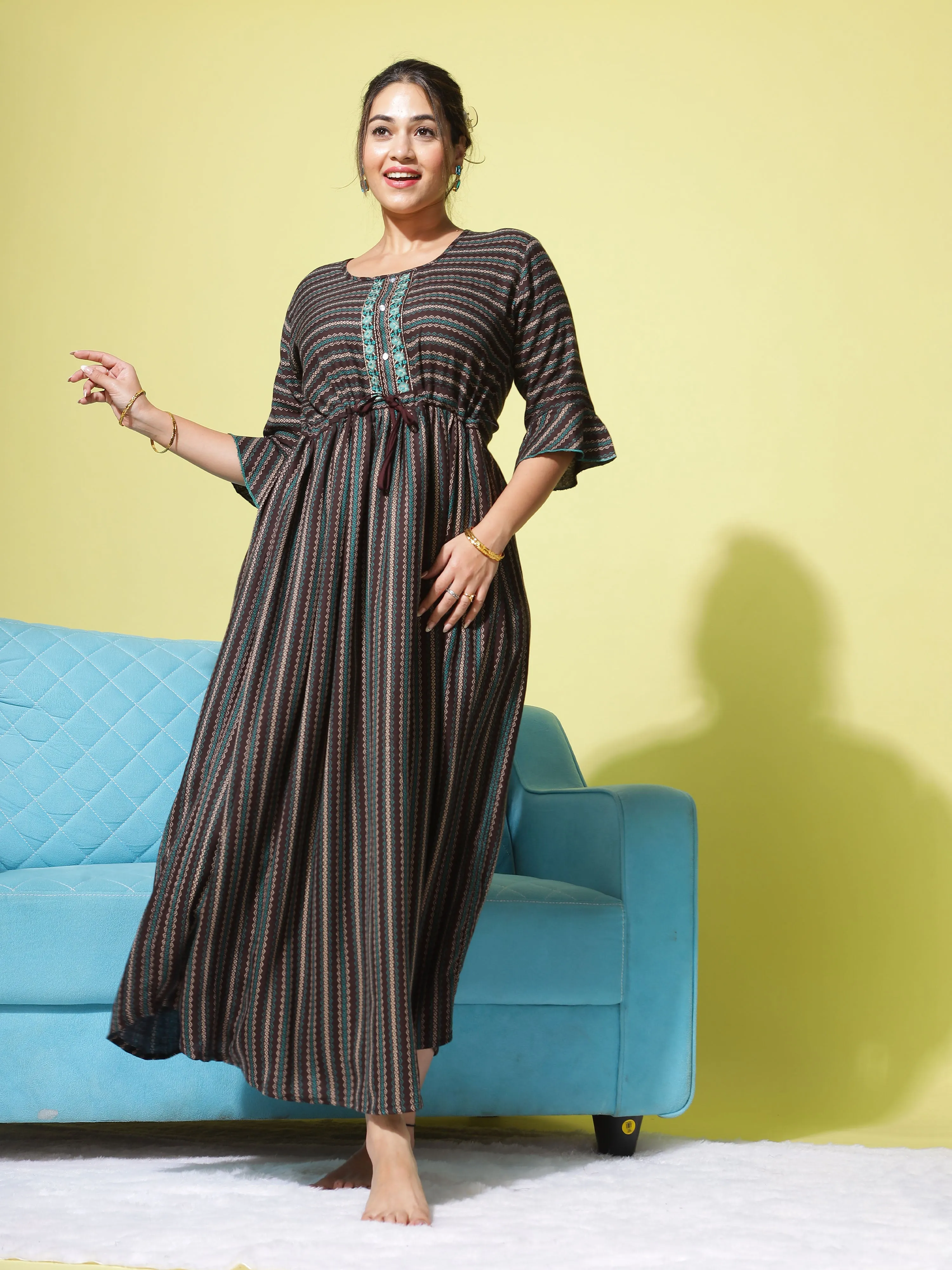 Alpine Designer Maxi Brown Blue Nighty