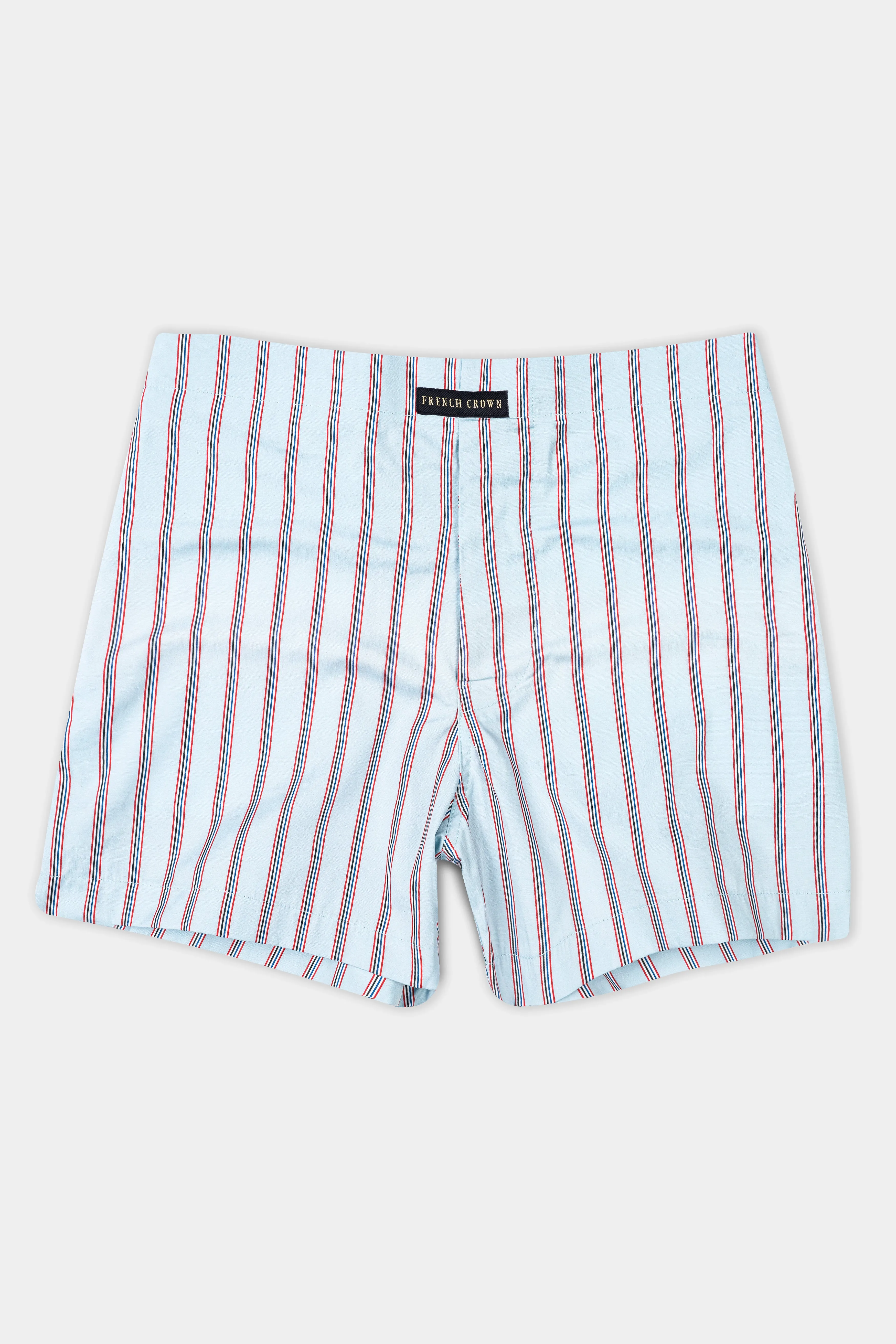 Arctic Blue With Cardinal Red And Cobalt Striped Premium Cotton Boxer