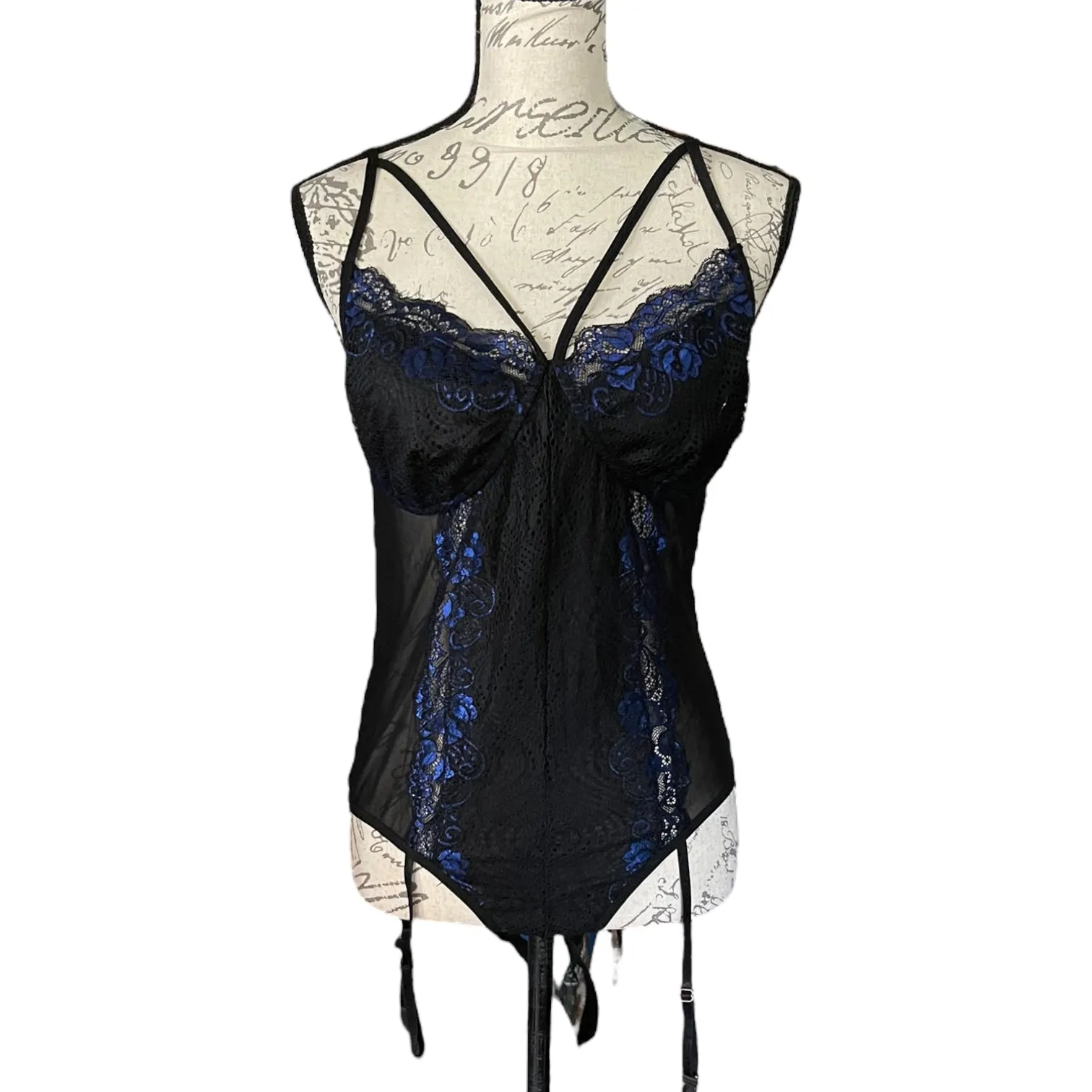 AvidLove Blue Black Lace Lingerie Nighty Size X-Large