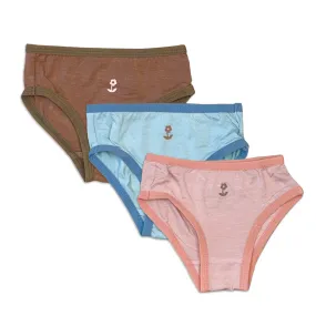 Bamboo Girls Bikini Underwear 3 Pack(Teatime Pink/Sky/Beaver Fur)