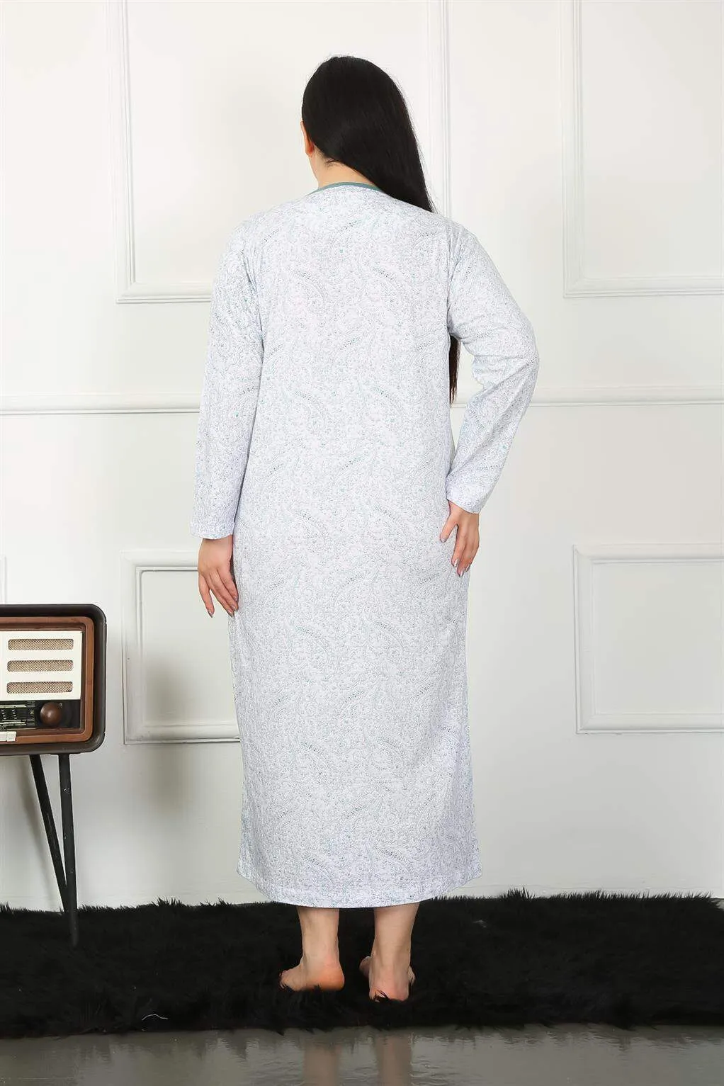 Big Long Sleeve Oil Mom Nightgown 1359