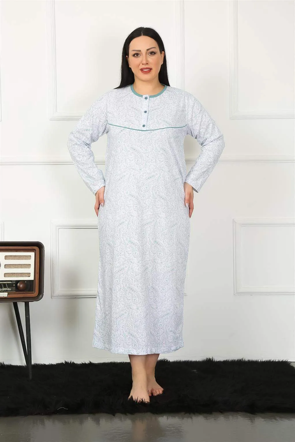 Big Long Sleeve Oil Mom Nightgown 1359