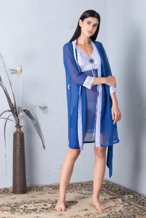 Blue chiffon Short Nightgown set