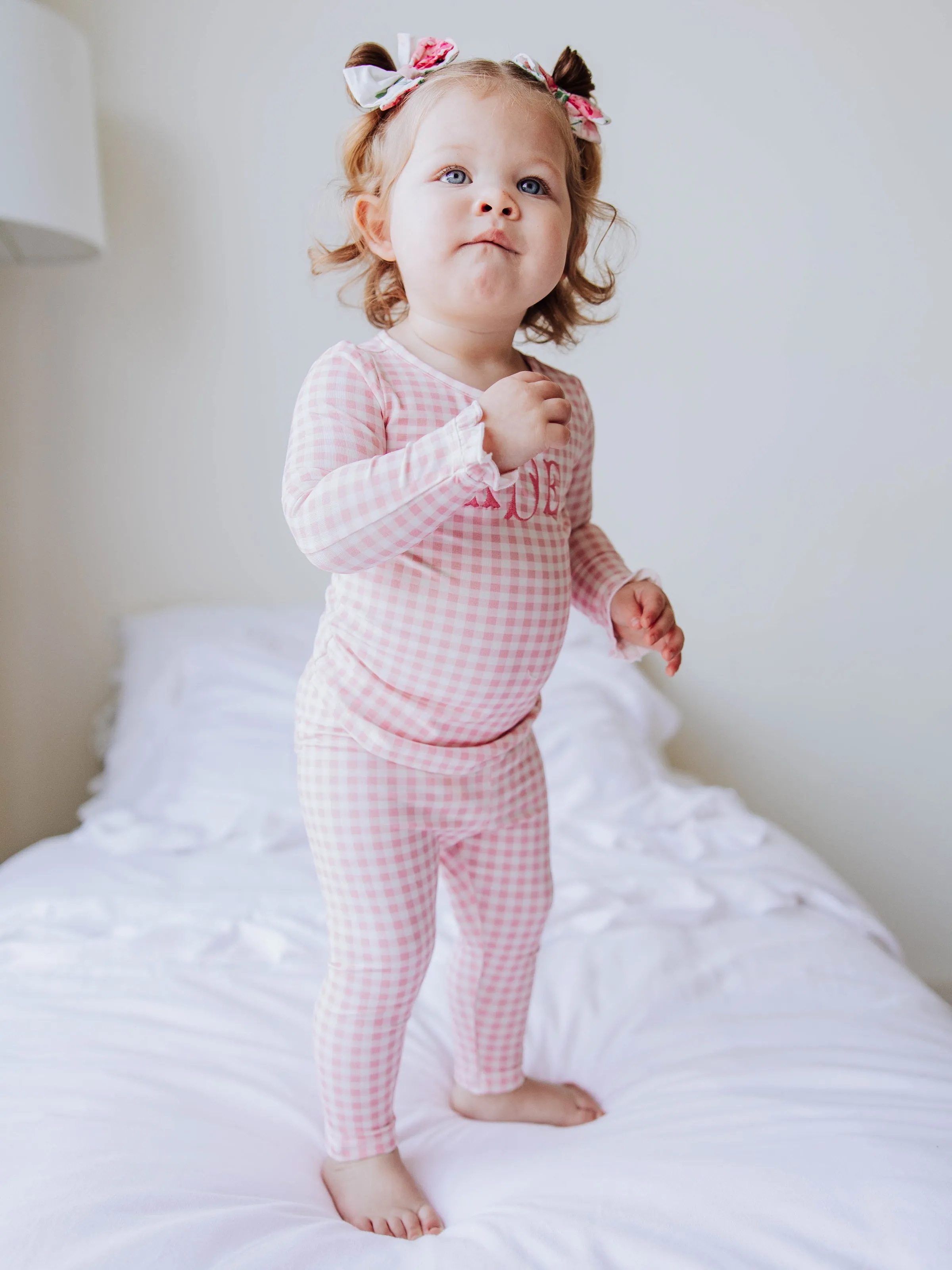 Cloud Fitted Ruffled Pajamas - Flamingo Check