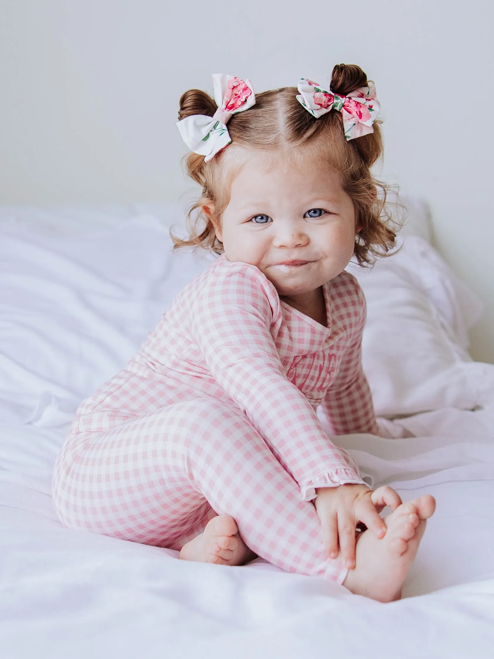 Cloud Fitted Ruffled Pajamas - Flamingo Check