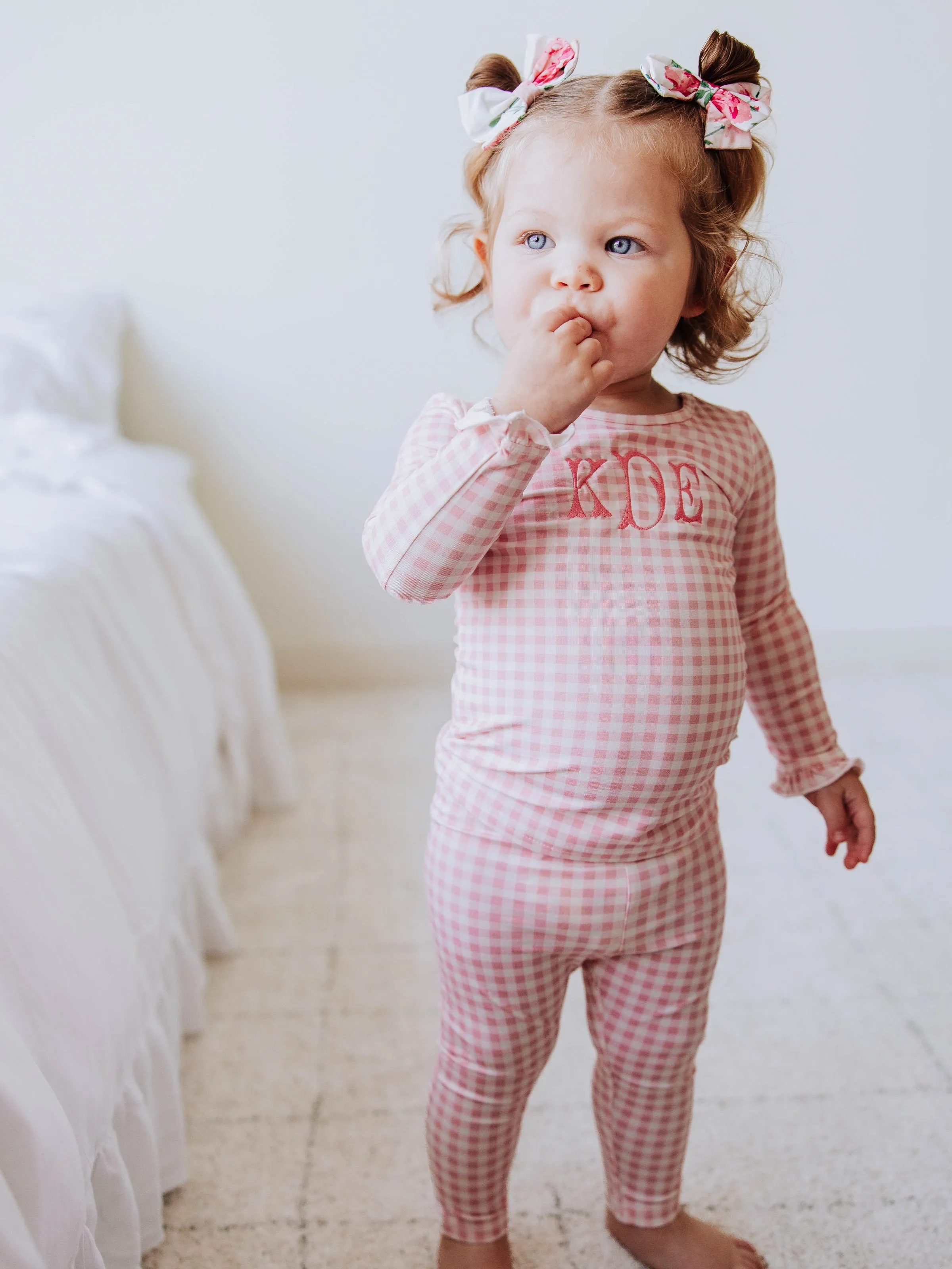 Cloud Fitted Ruffled Pajamas - Flamingo Check