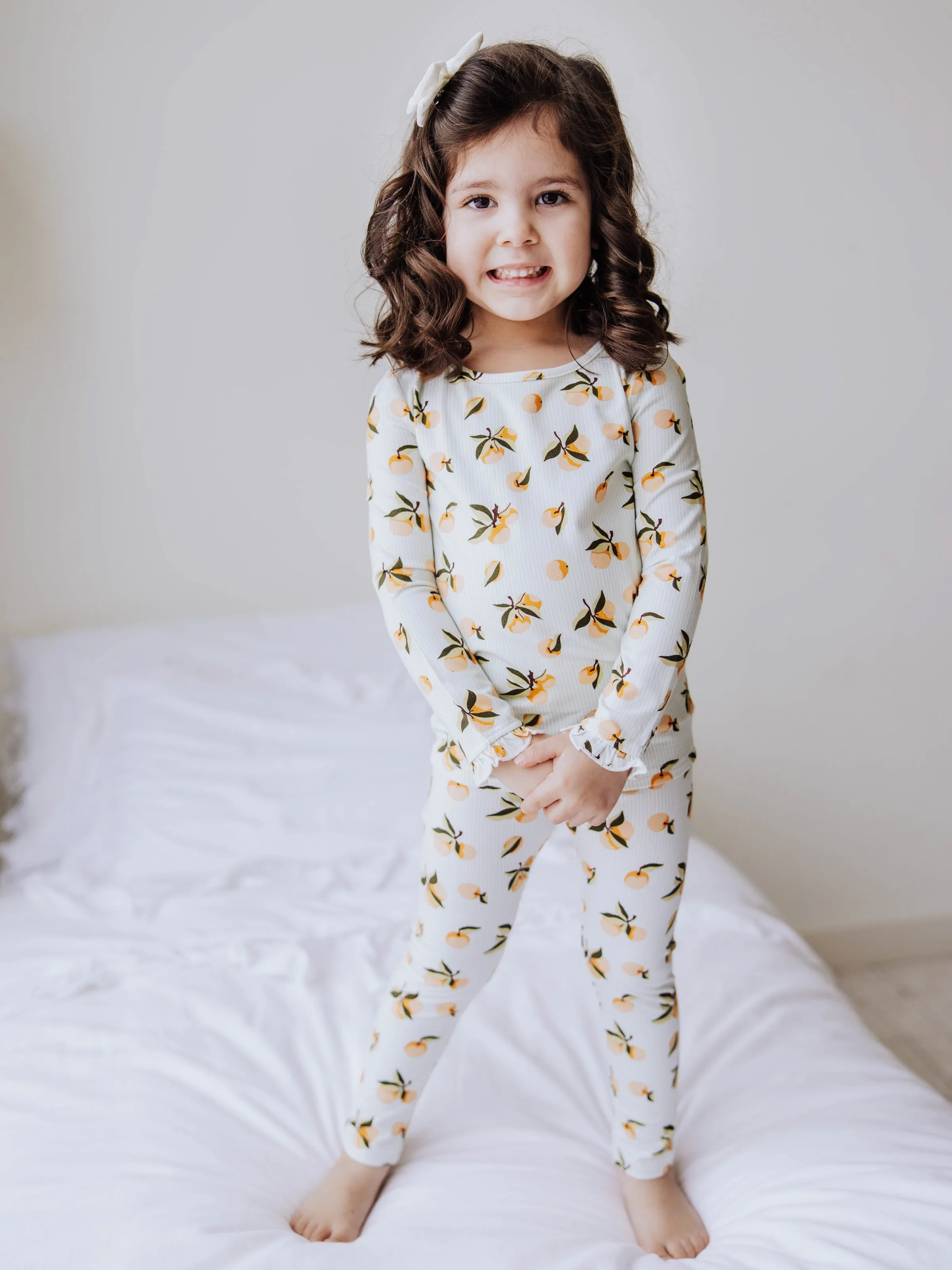 Cloud Fitted Ruffled Pajamas - Oranges Stripe