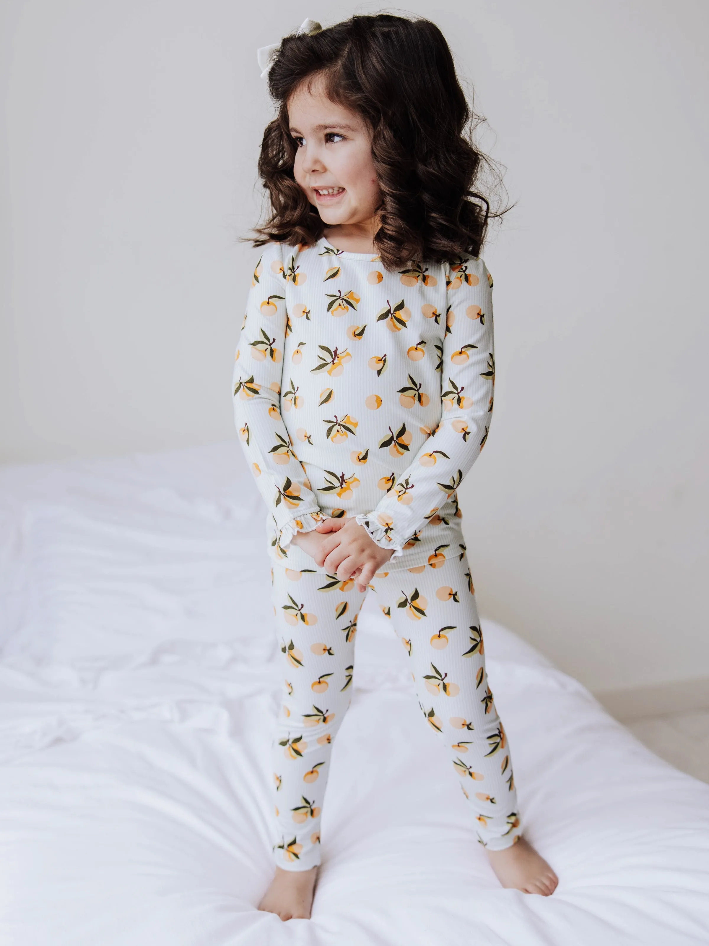 Cloud Fitted Ruffled Pajamas - Oranges Stripe