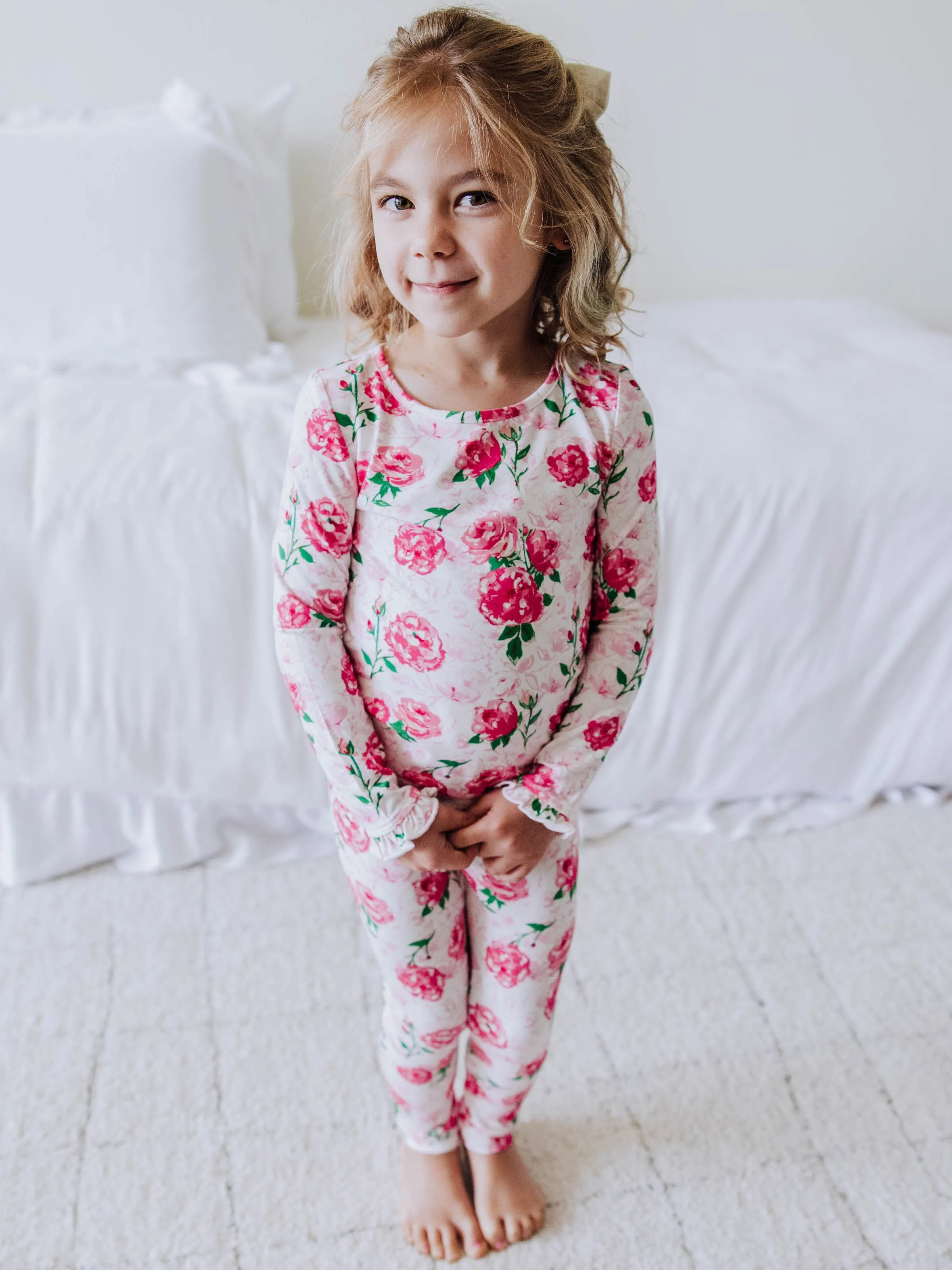 Cloud Fitted Ruffled Pajamas - Raspberry Roses