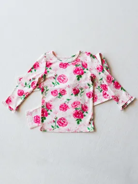 Cloud Fitted Ruffled Pajamas - Raspberry Roses