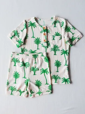 Cloud Short Set Pajamas - Palm Tree Stripes