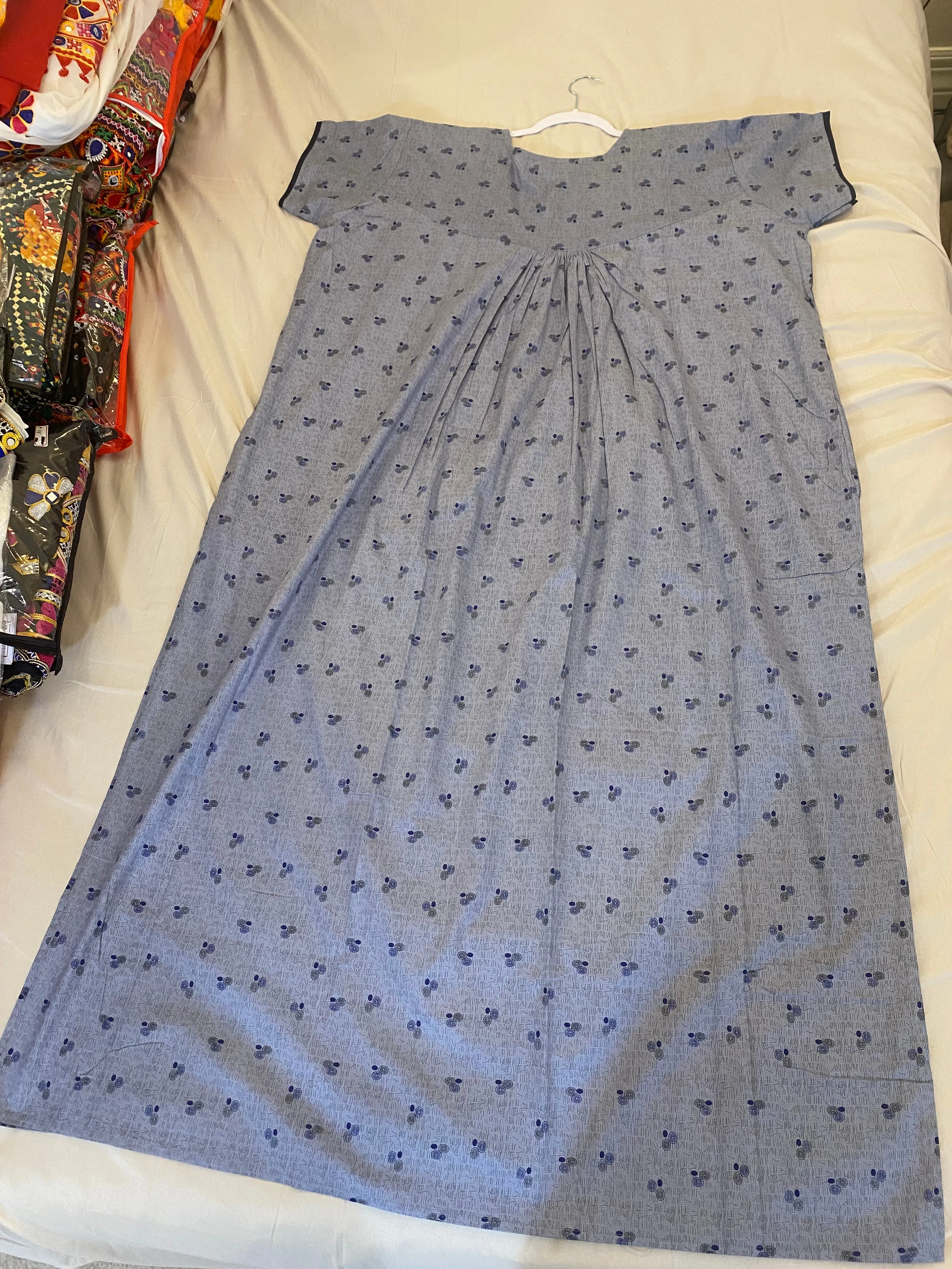 Comfy Grey And Blue Design Nighty With Boat Neck