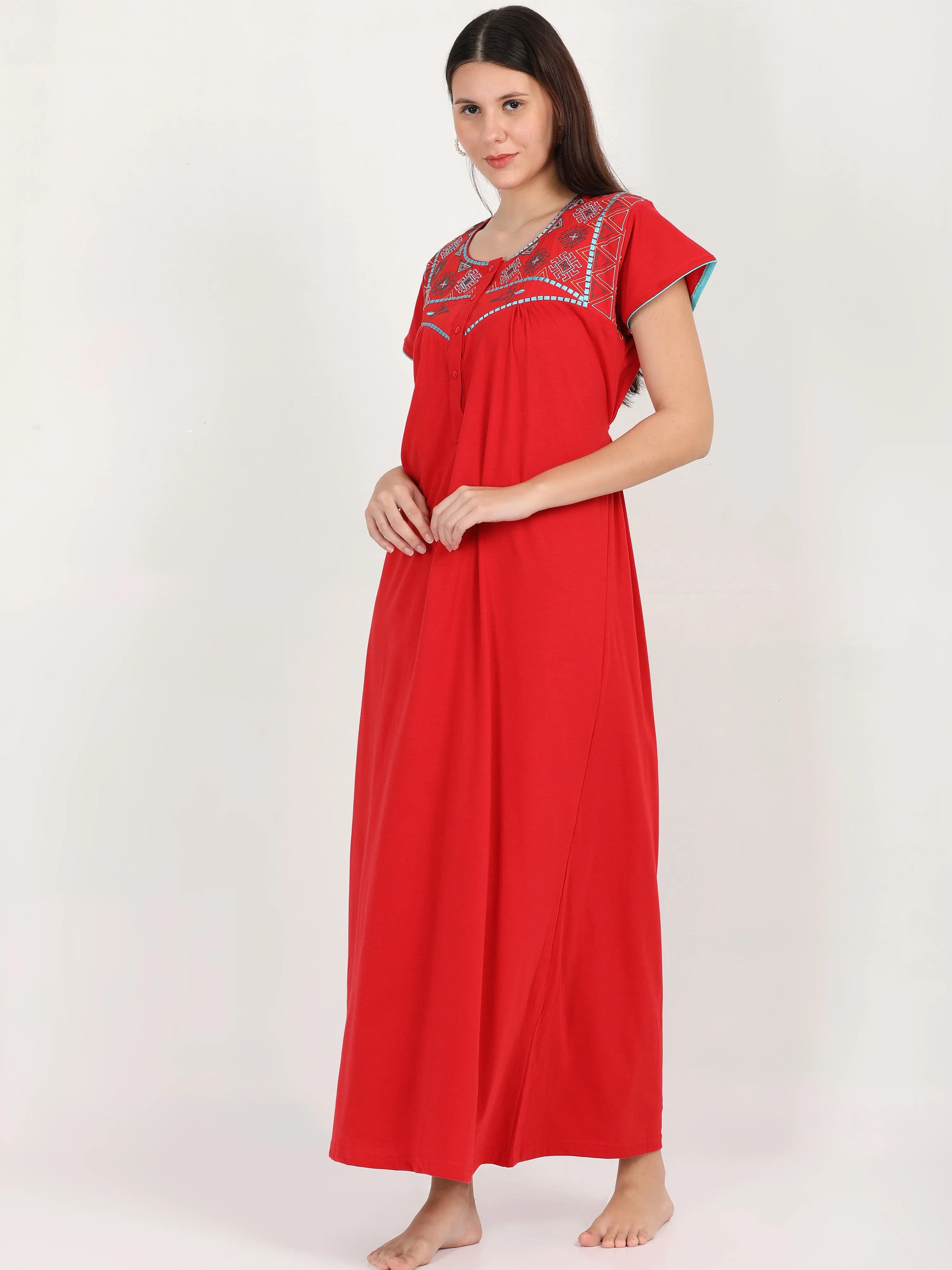 Cotton Blend Designer Deep Red Nighty