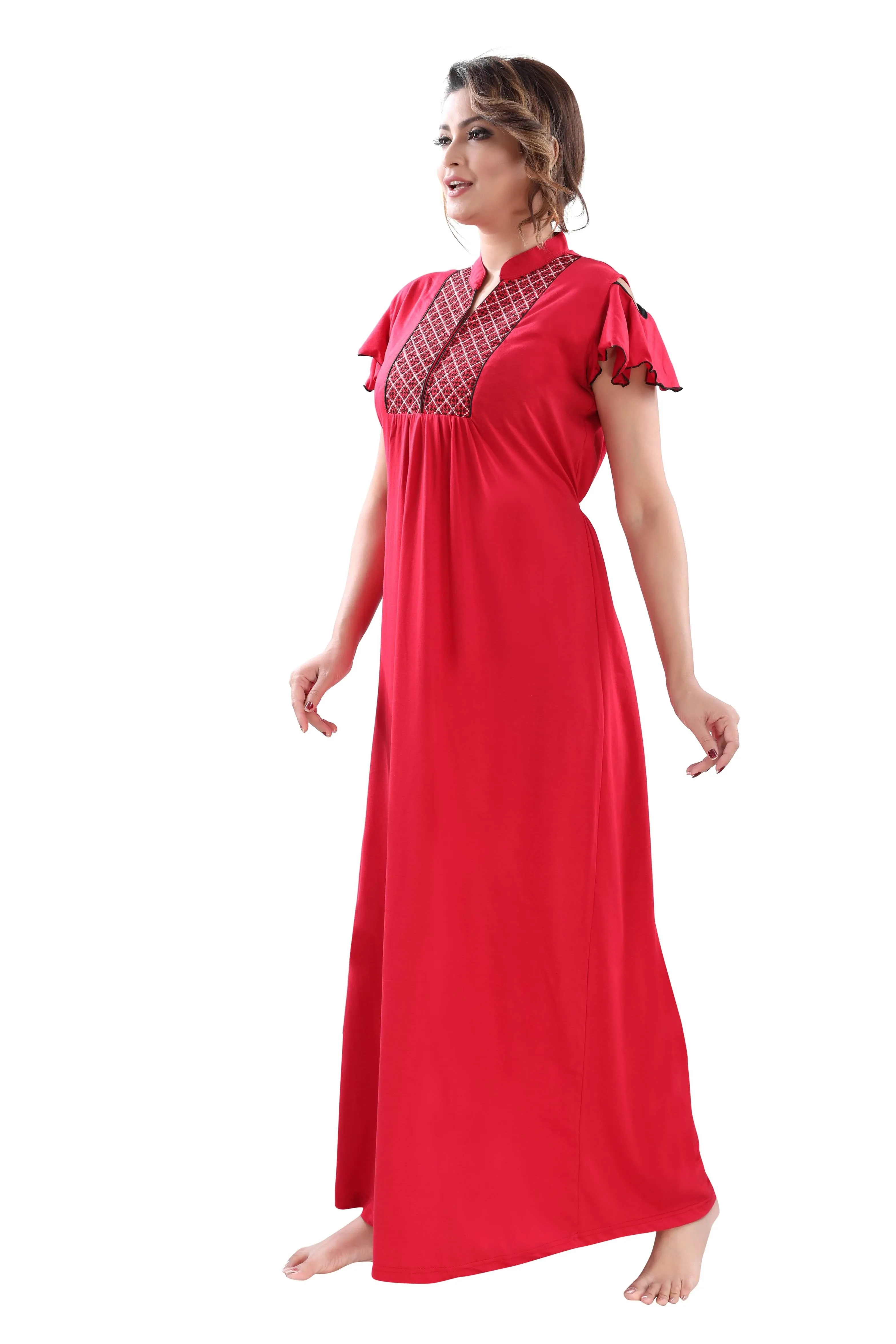 Cotton Blend Designer Nighty Red