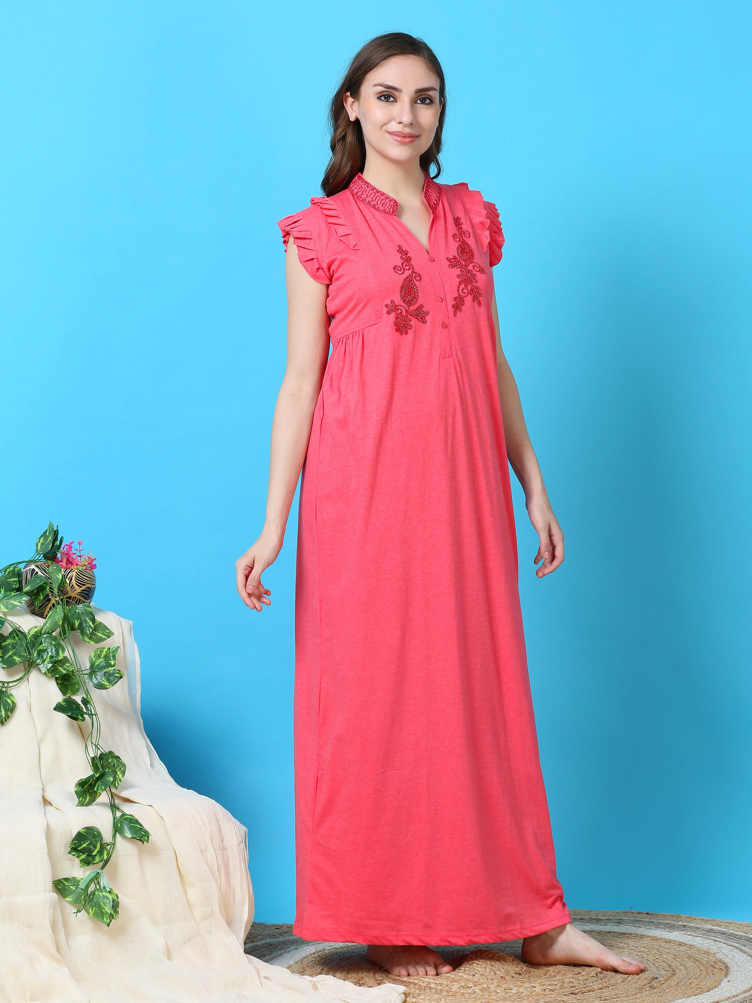 Elegant Cotton Blend Designer Peach Nighty for Ultimate Comfort and Style