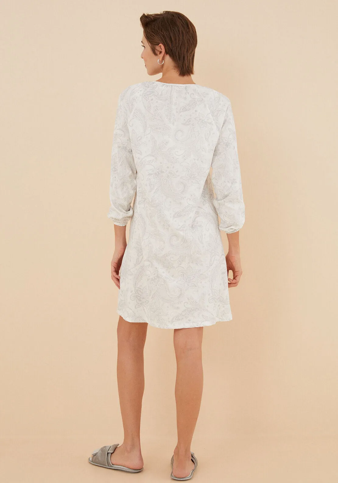 Cotton Paisley Midi Nightgown - Grey