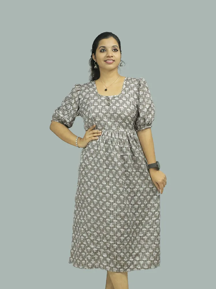 Cotton Printed Puff Sleeves Women's Feeding Nighty with Concealed Zipper - only 499/-