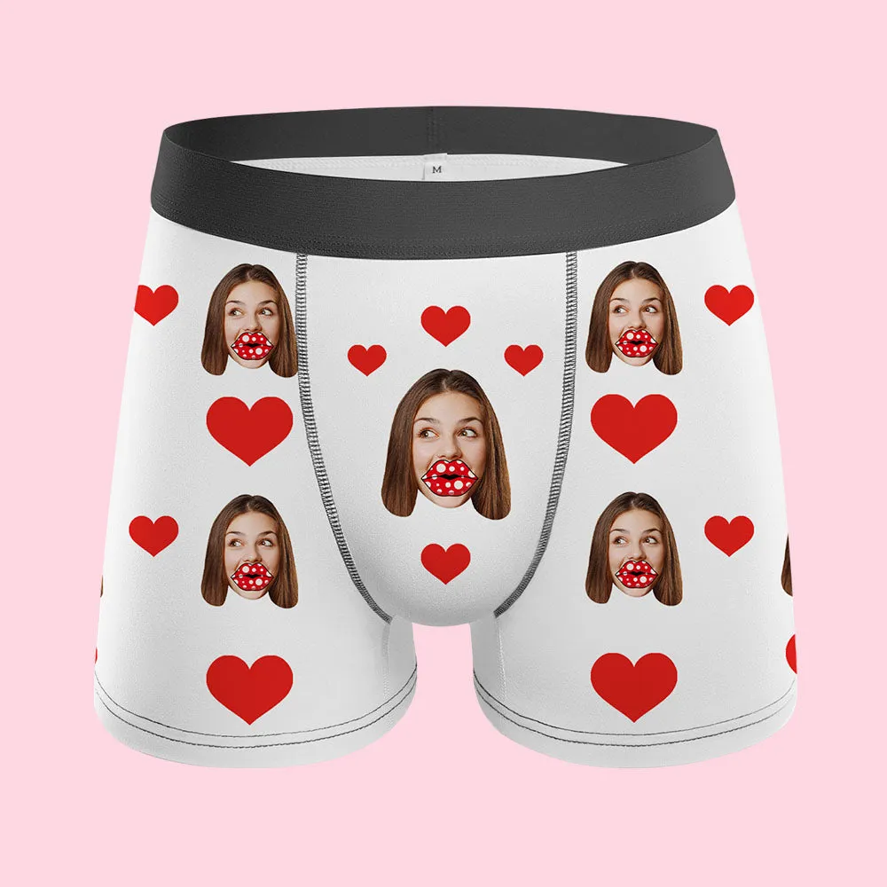 Custom Face Boxers AR View Personalised Heart and Lips Underwear Gift For Boyfriend