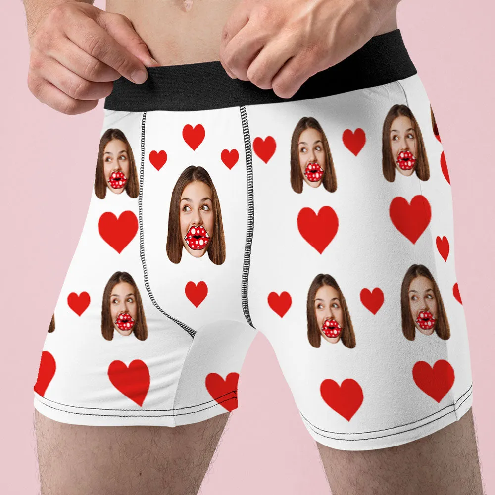 Custom Face Boxers AR View Personalised Heart and Lips Underwear Gift For Boyfriend