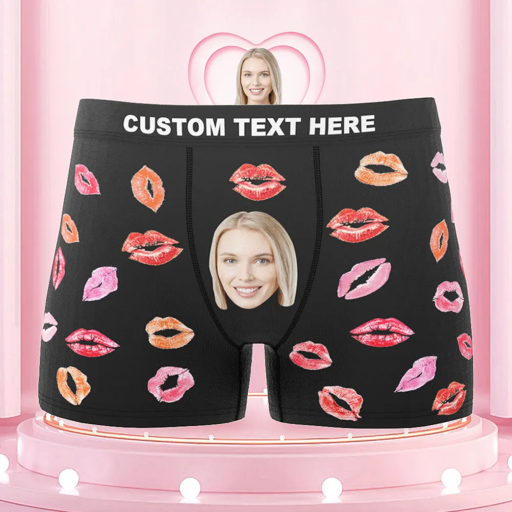 Custom Face Boxers Briefs Colorful Lipstick of Love Personalized Photo Underwear Gift for Him