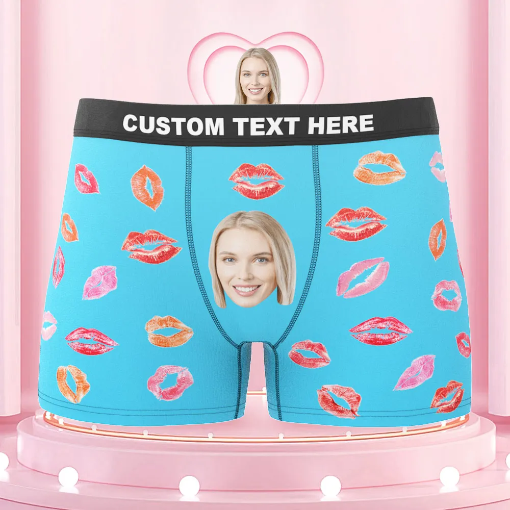 Custom Face Boxers Briefs Colorful Lipstick of Love Personalized Photo Underwear Gift for Him