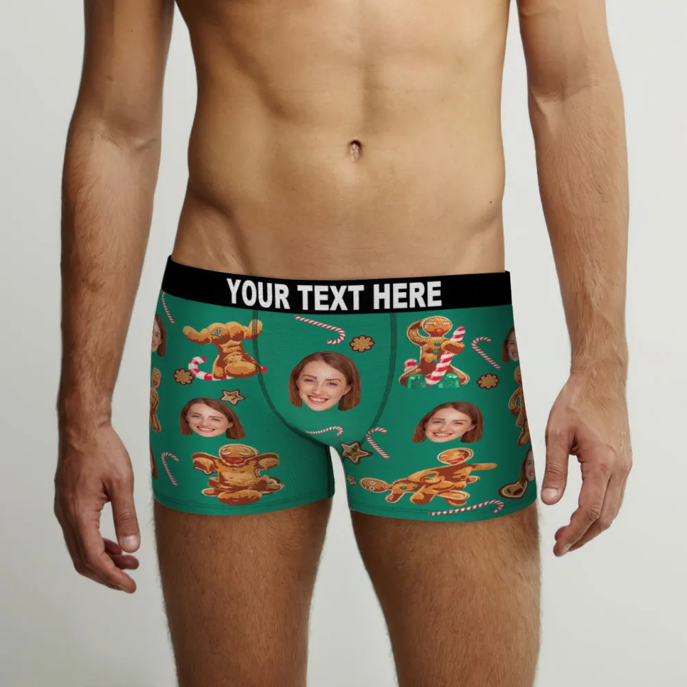 Custom Face Gingerbread Couple Boxer Briefs Funny Personalised Face Underwear Christmas Gift