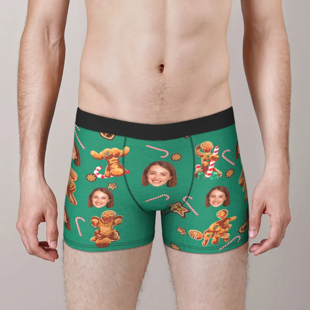 Custom Face Gingerbread Couple Boxer Briefs Funny Personalised Face Underwear Christmas Gift