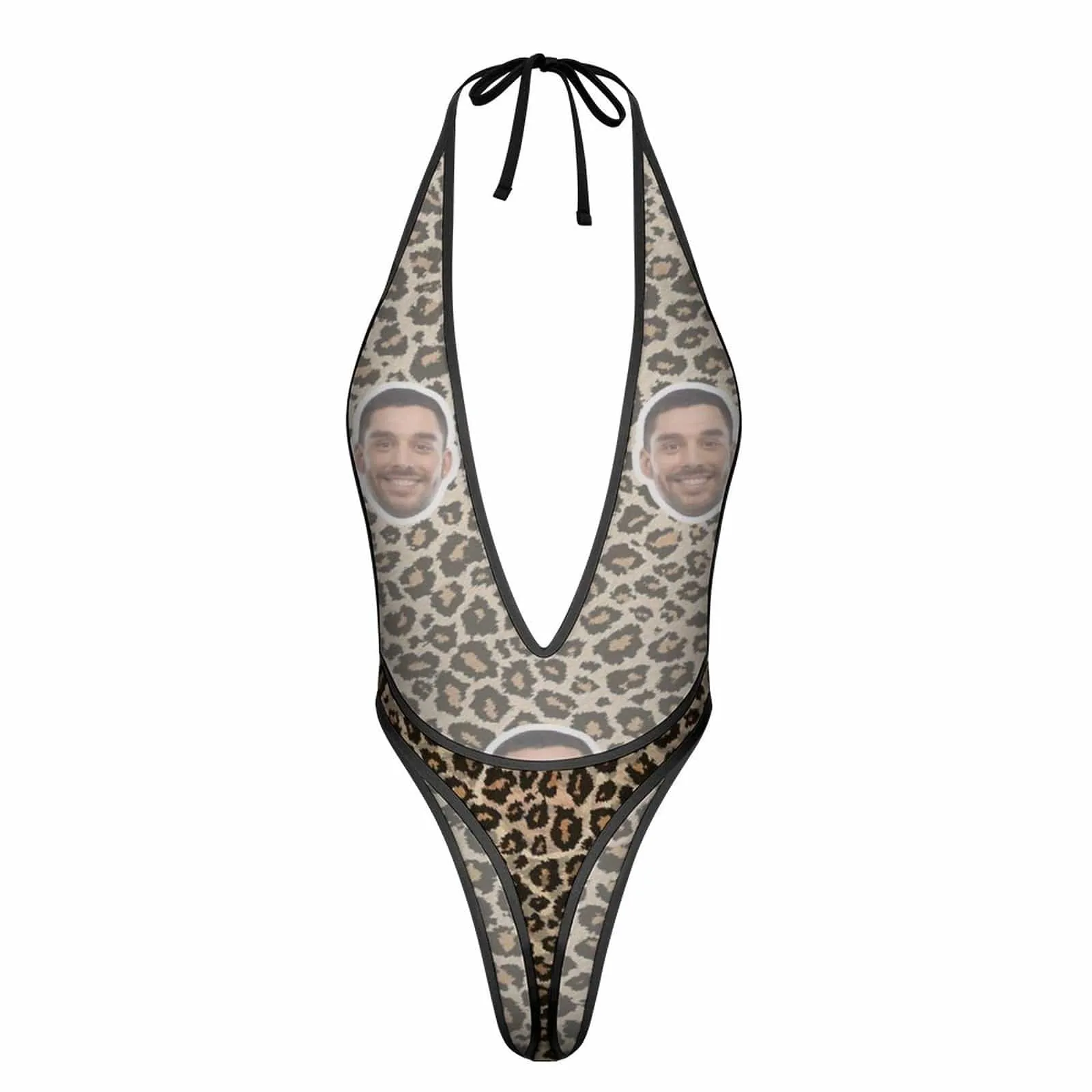 Custom Face Leopard Women's Deep V Lingerie Sexy Jumpsuits Sexy Lingerie Underwear Mesh Lingerie