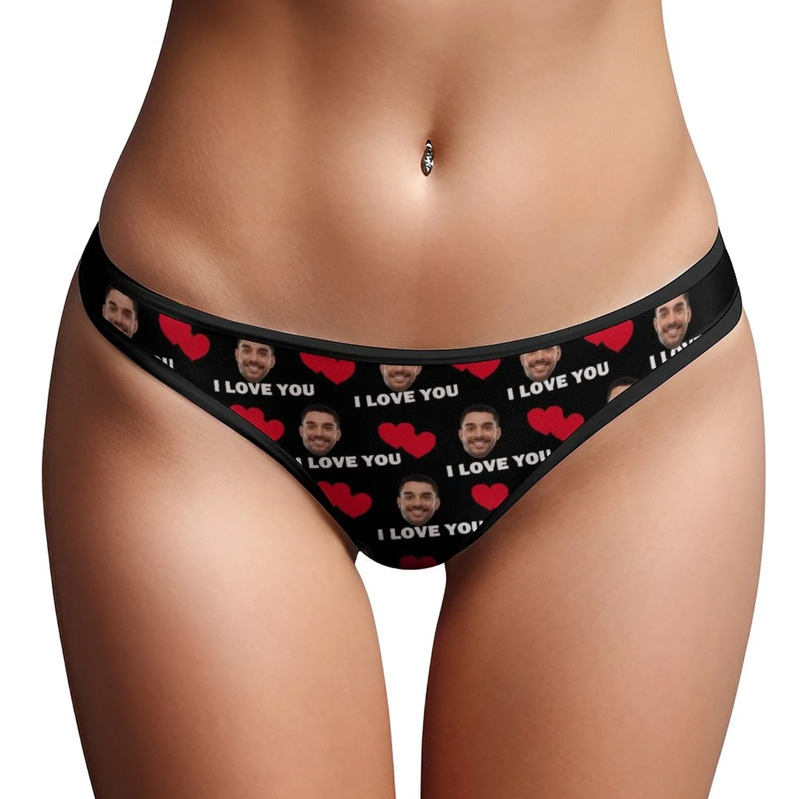 Custom Face Red Heart I Love You Mesh Thong Underwear Mesh Sheer Seamless Thongs for Women