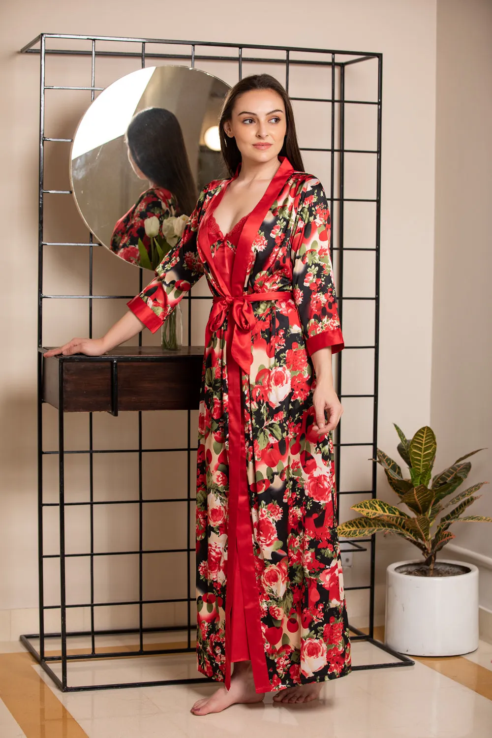 Digital print satin Nightgown set