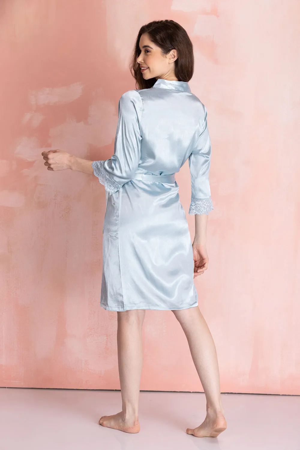 Dust Blue satin Nightgown set