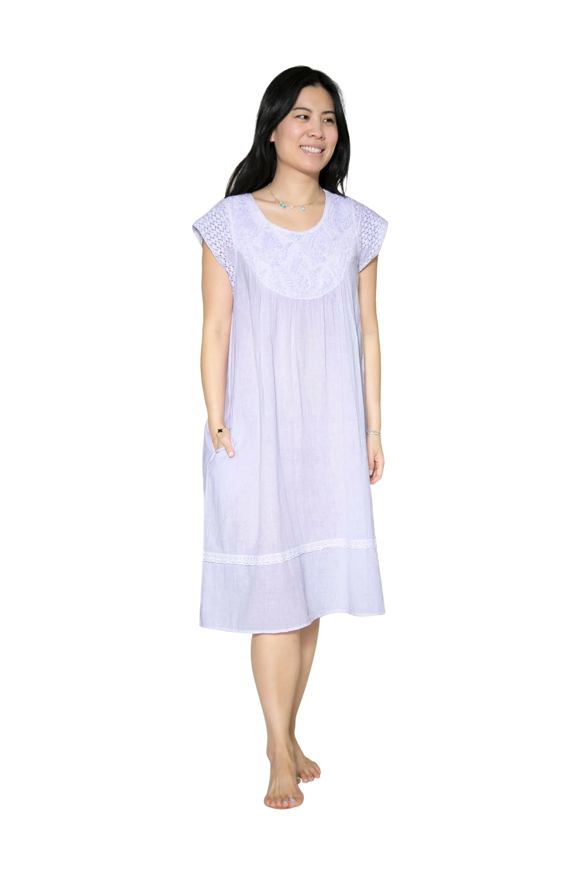 Embroidered Cotton Gauze Nightgown