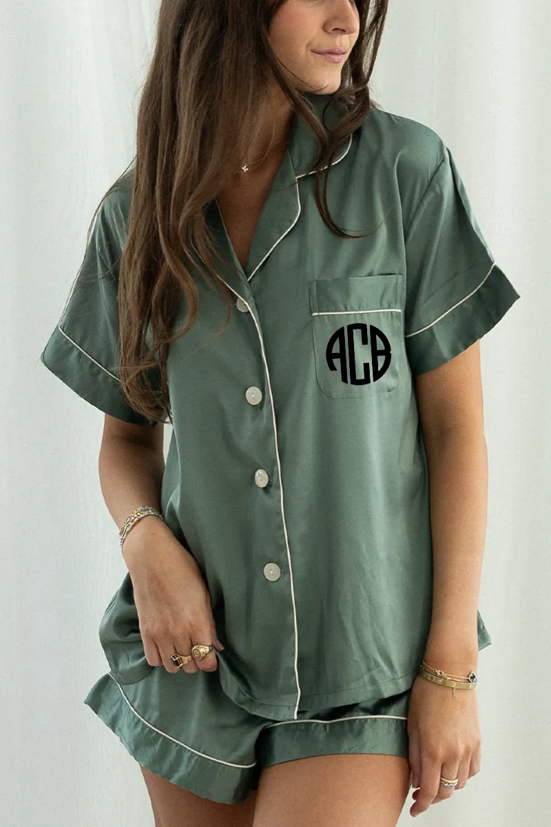 Luxurious Eucalyptus Green Satin Pajama Shorts Set for Ultimate Comfort and Style