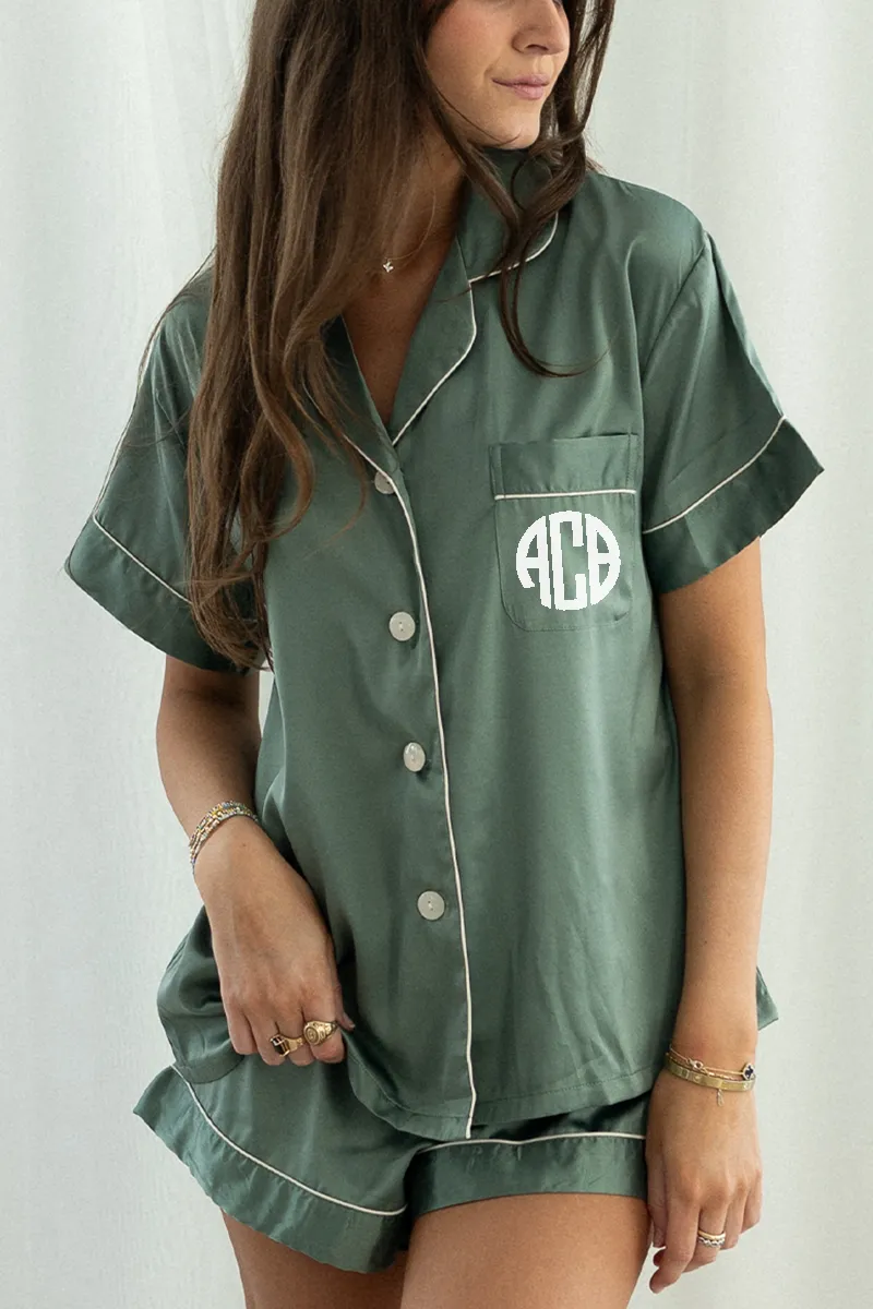 Luxurious Eucalyptus Green Satin Pajama Shorts Set for Ultimate Comfort and Style