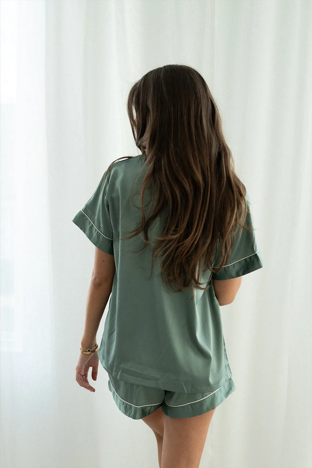 Luxurious Eucalyptus Green Satin Pajama Shorts Set for Ultimate Comfort and Style