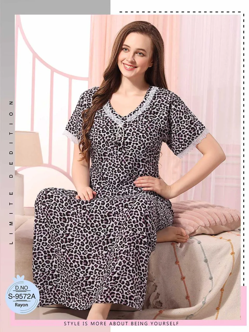 Extra Luxury Premium Quality Reyon Twisted Cotton Long Nighty-AE001LNB