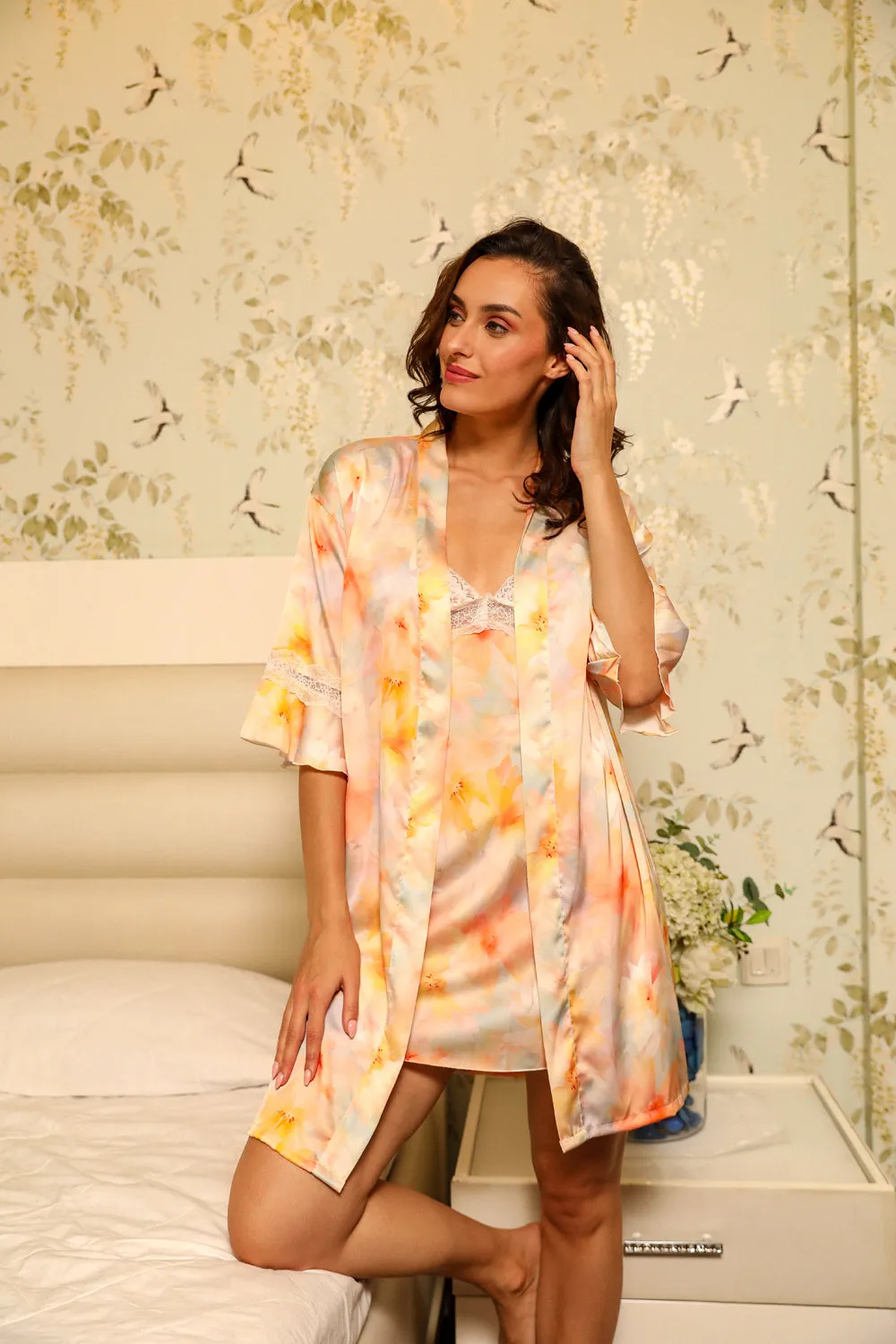 Floral Dream Satin Nightgown set