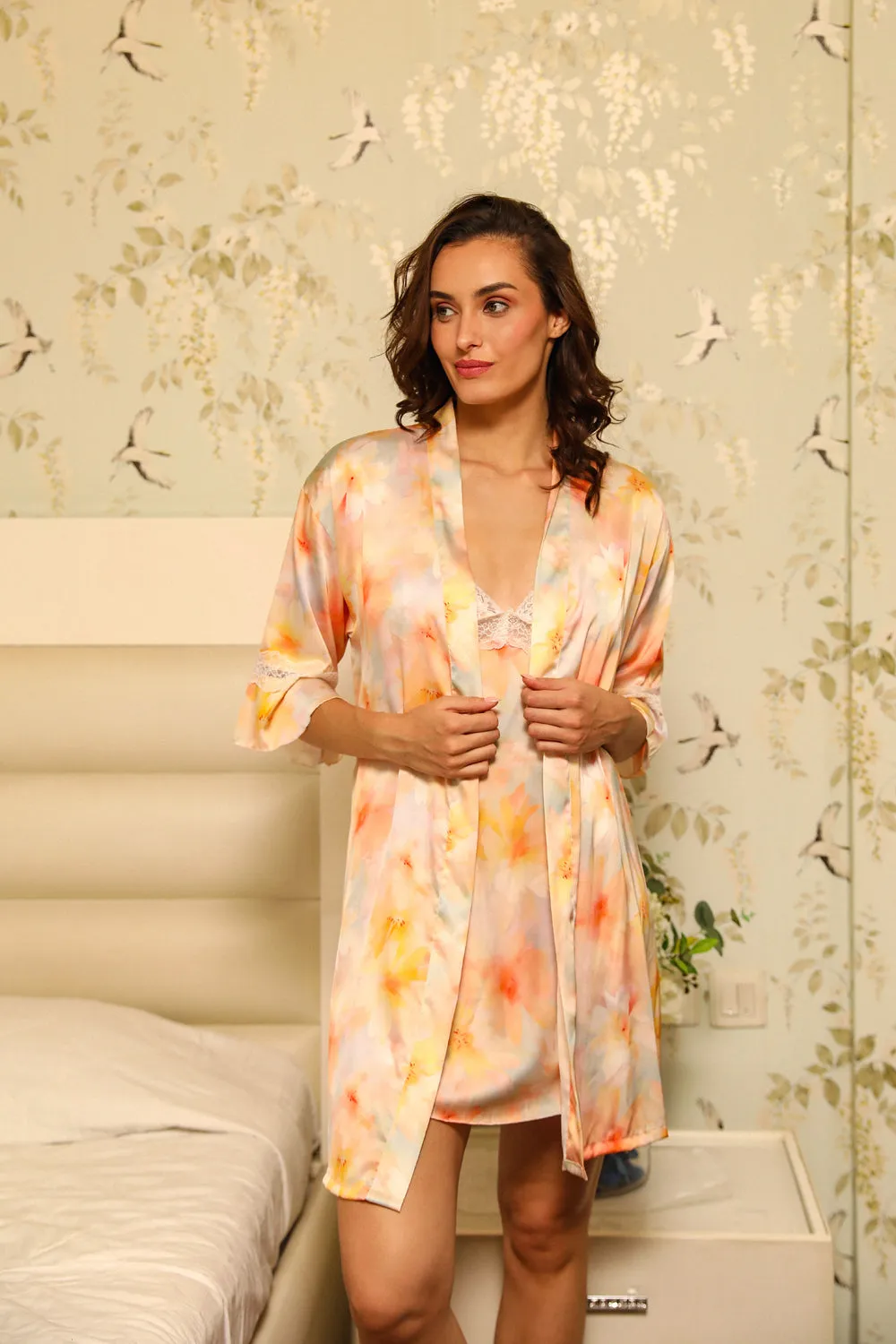 Floral Dream Satin Nightgown set